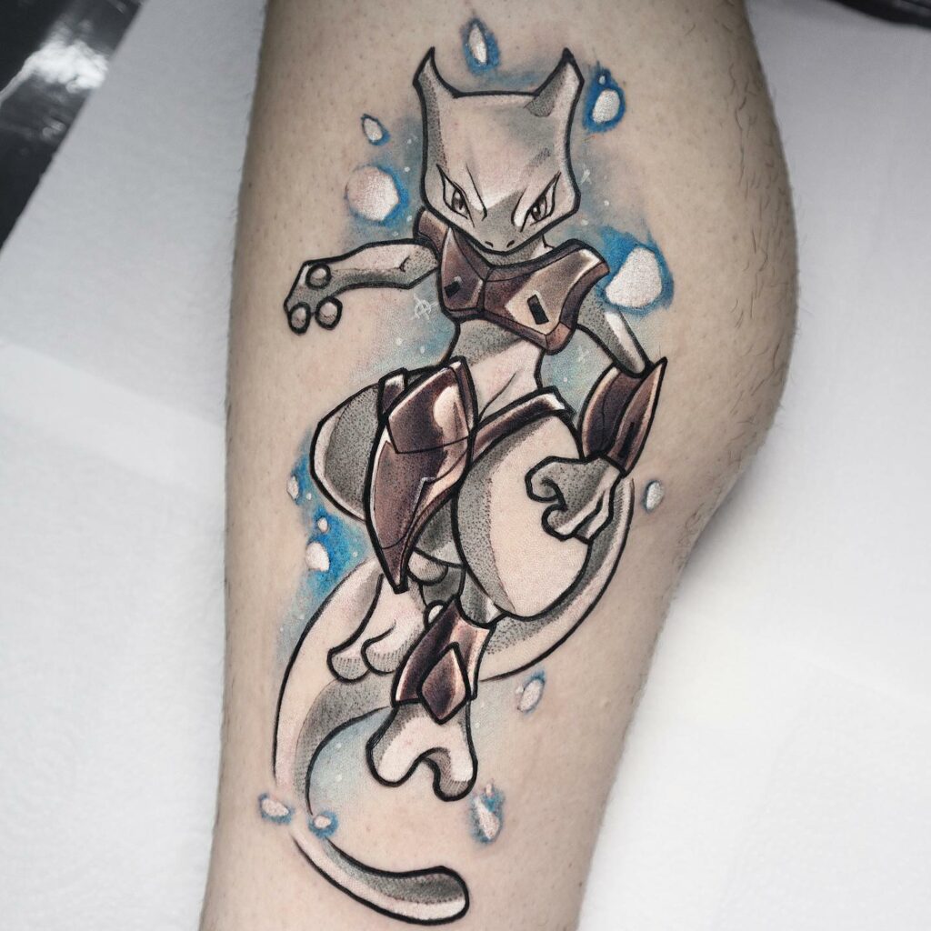 Black And White Mewtwo Tattoo Design