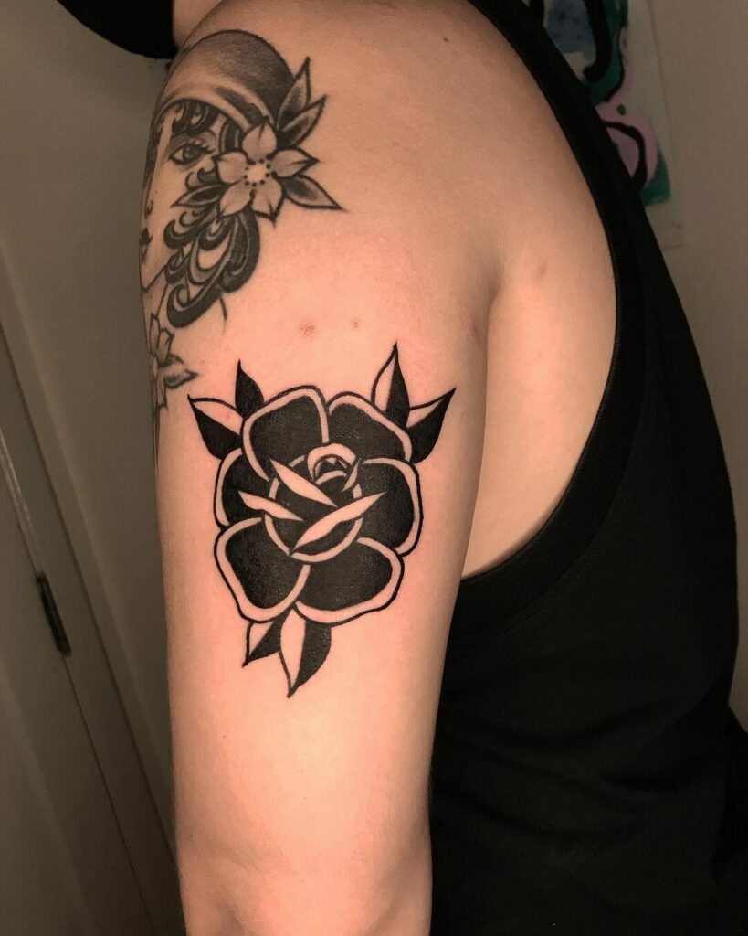 Black Coloured Rose Tattoo