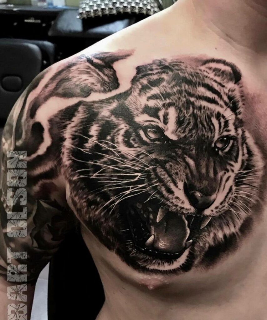 tiger face chest tattoo