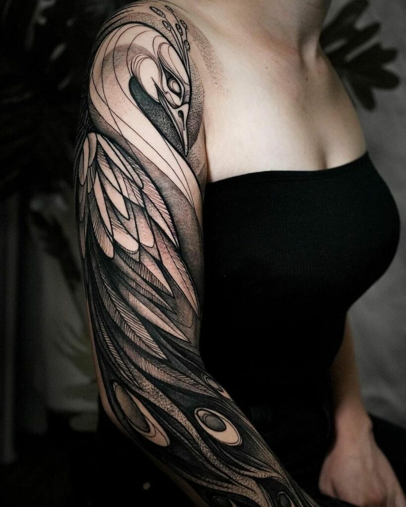 Black Ink Peacock Tattoo Idea