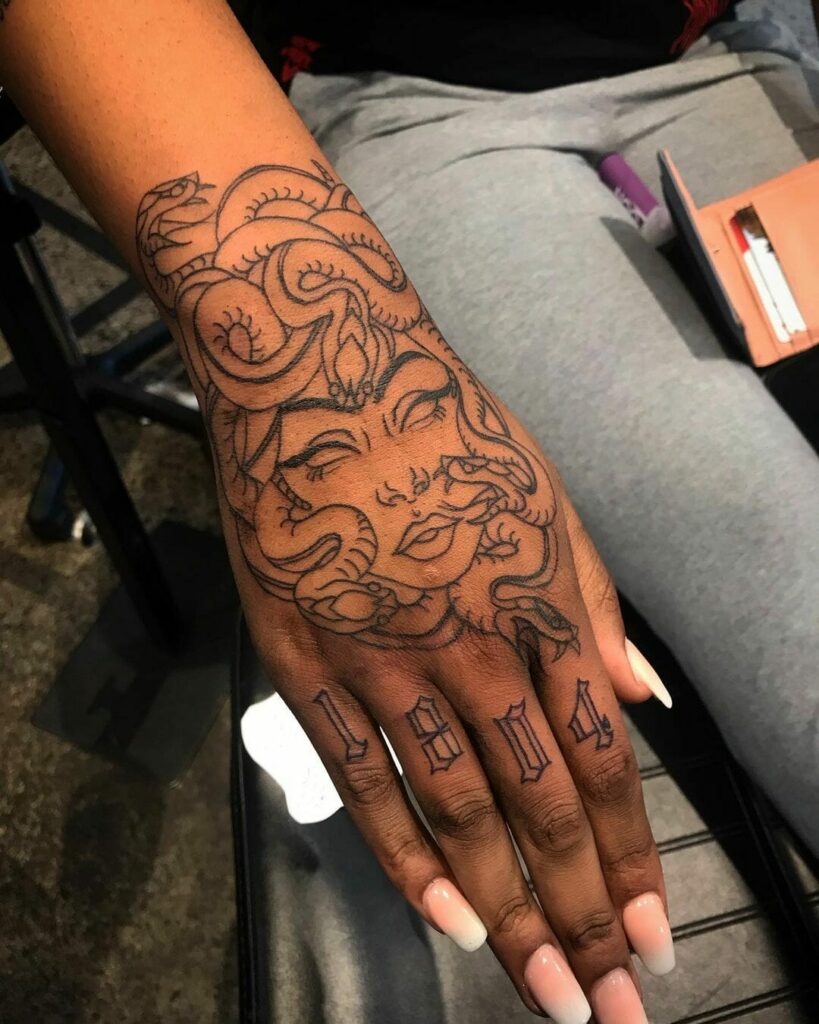 Black Medusa Outline Tattoo
