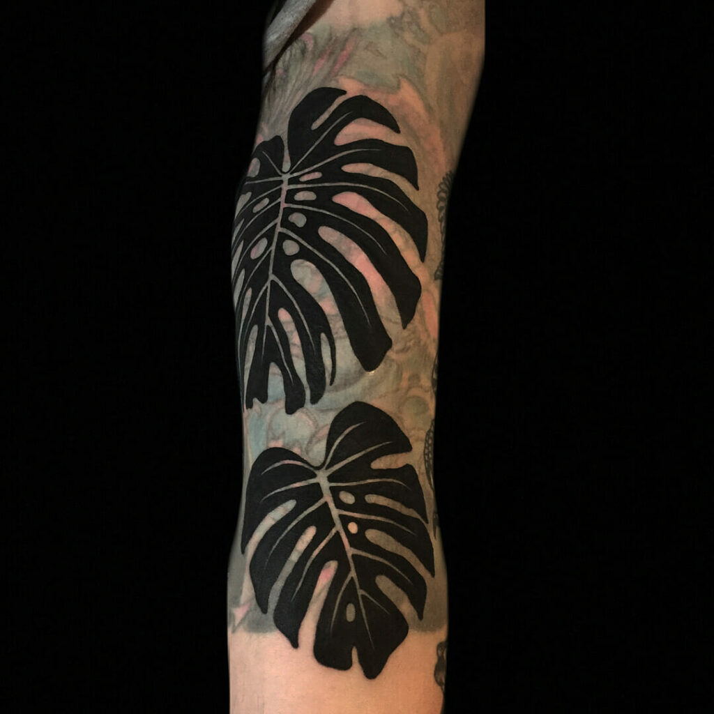 Tattoo tagged with calf leaf facebook nature twitter patrykhilton monstera  deliciosa leaf medium size illustrative  inkedappcom