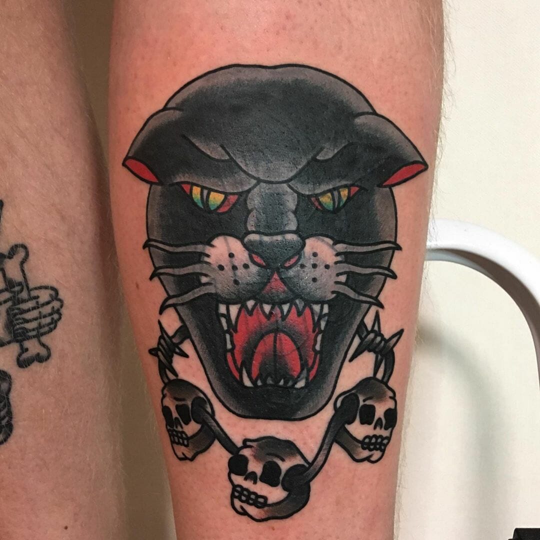 Fountain Square Tattoo on Instagram Hearty panther from alyssadaytattoos     tattoo tattoos colortattoo traditionaltattoo panther indiana  indianapolis midwest
