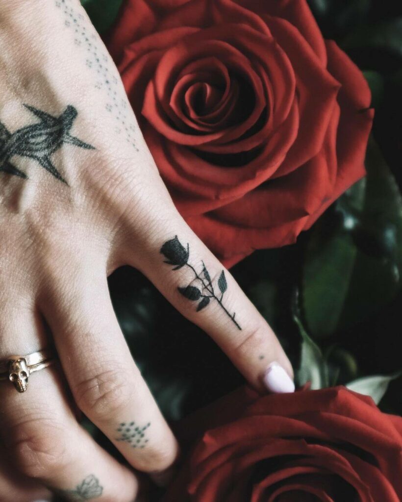 Black Rose Dainty Finger Tattoos