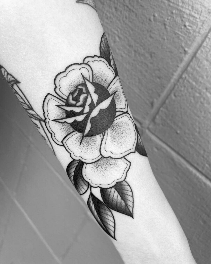 traditional rose tattoo black and white