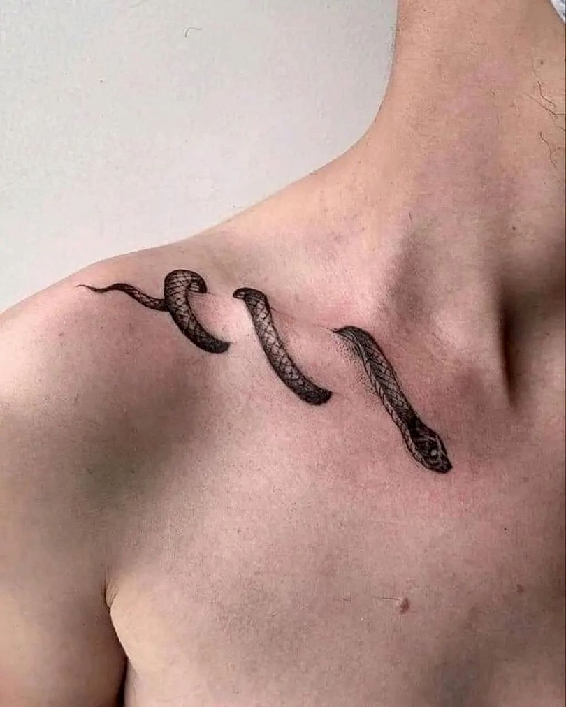 Black Snake Collar Bone Tattoo