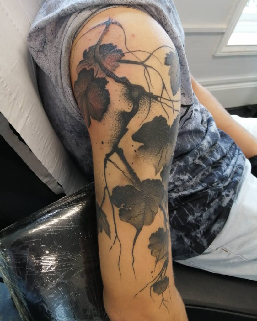 Black and Gray Vine Leaves Tattoo