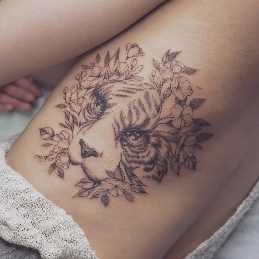 Blackwork Detailed Tigress Tattoo