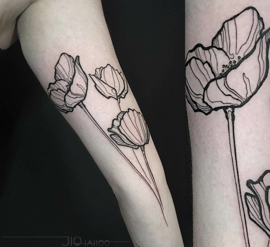 Blackwork Poppy Tattoo