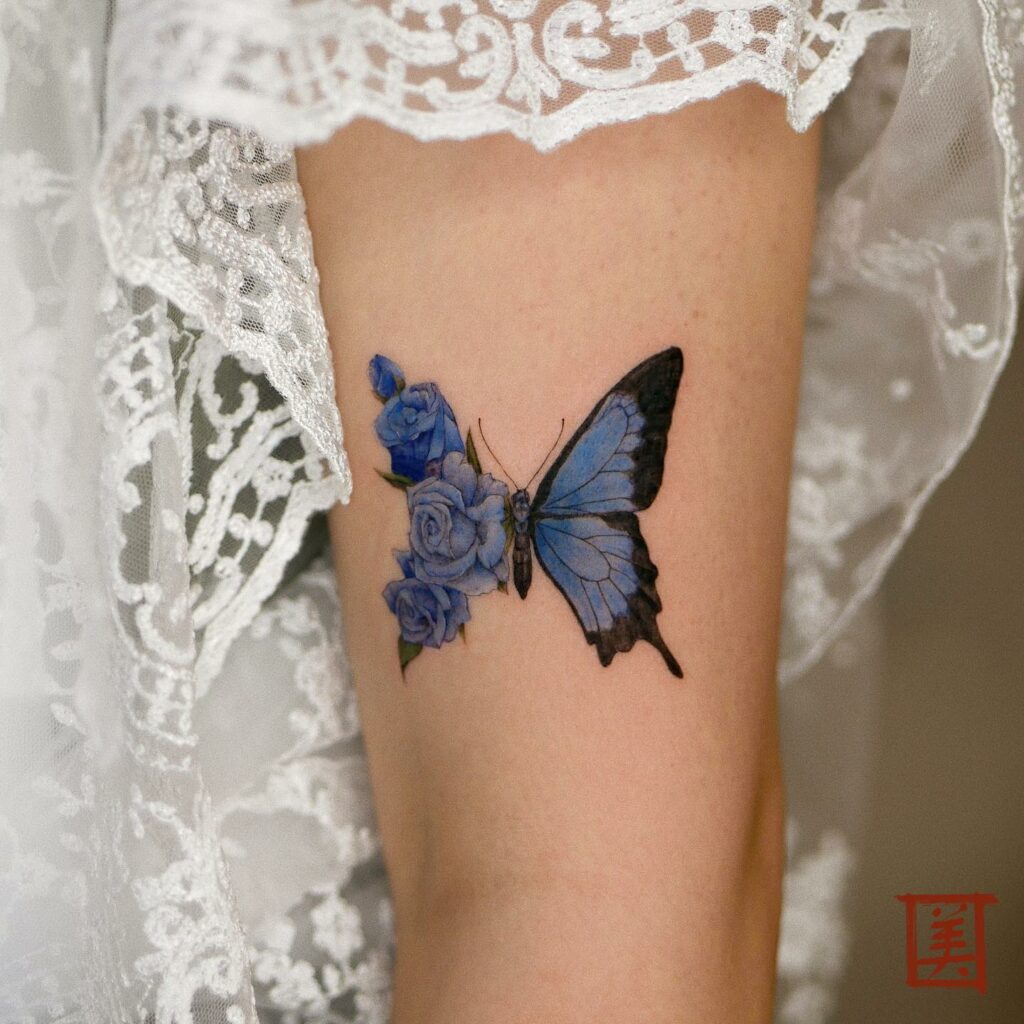 Color Realistic Roses and Butterflies Tattoo  Love n Hate