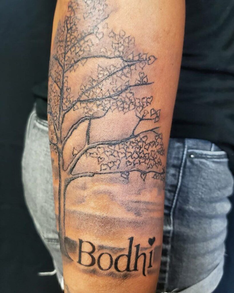 Bodhi Tree Text Tattoo