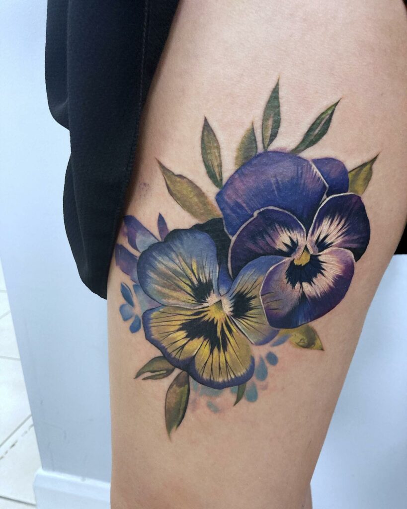 Bright And Colorful Pansy Tattoo Designs
