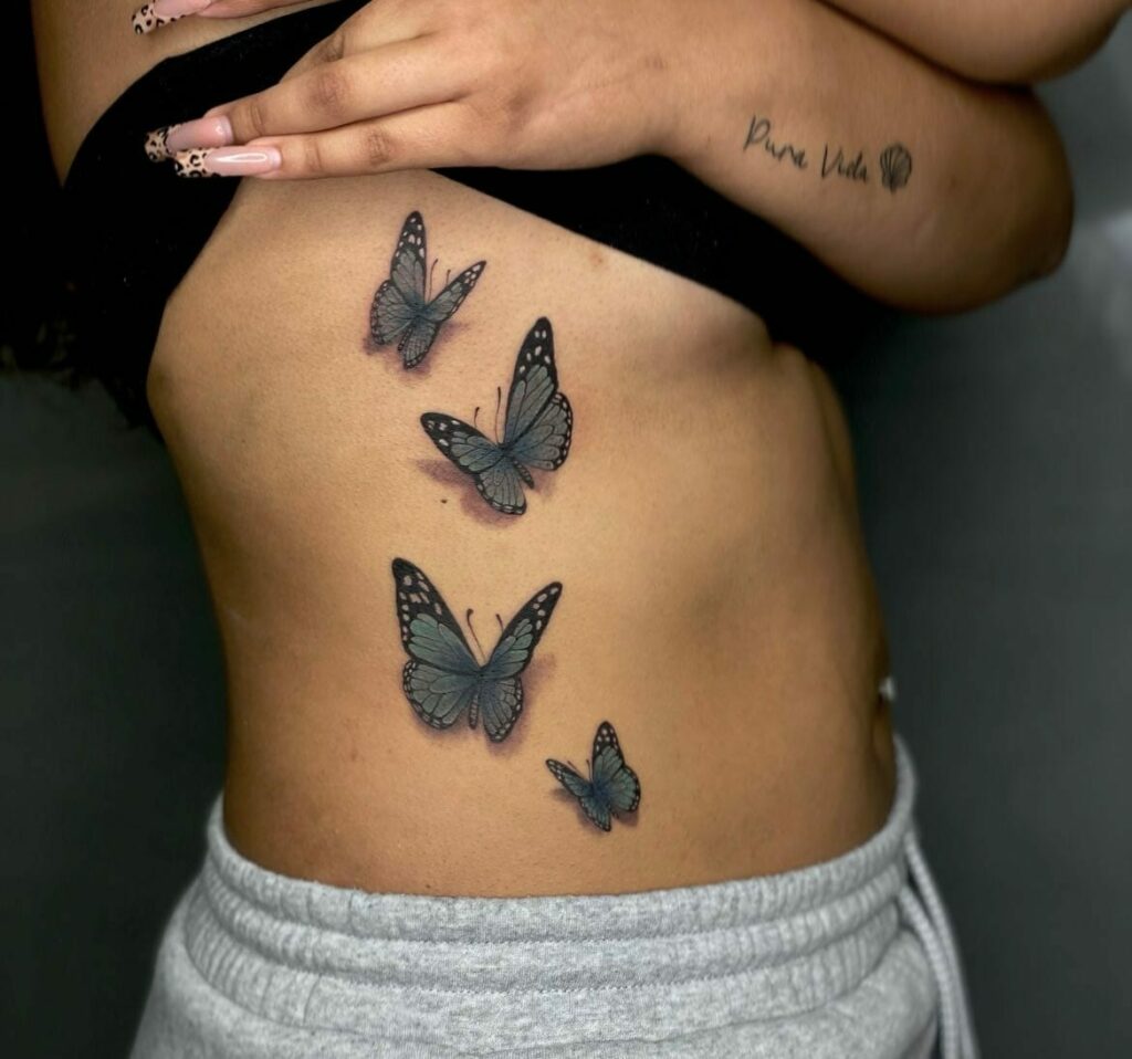 Dsenttattoos  Three cute little butterflies on the rib cage   Call euphoriainknj to book a appointment with me If  you are interested in getting something similar   euphoriainknj butterflytattoo butterflies 