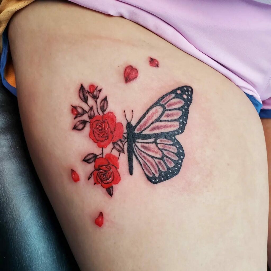 Floral Butterfly Leg Tattoos for Females