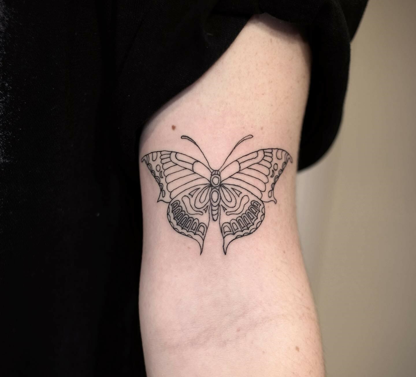 Flying Butterflies Tattooed On Upper Back