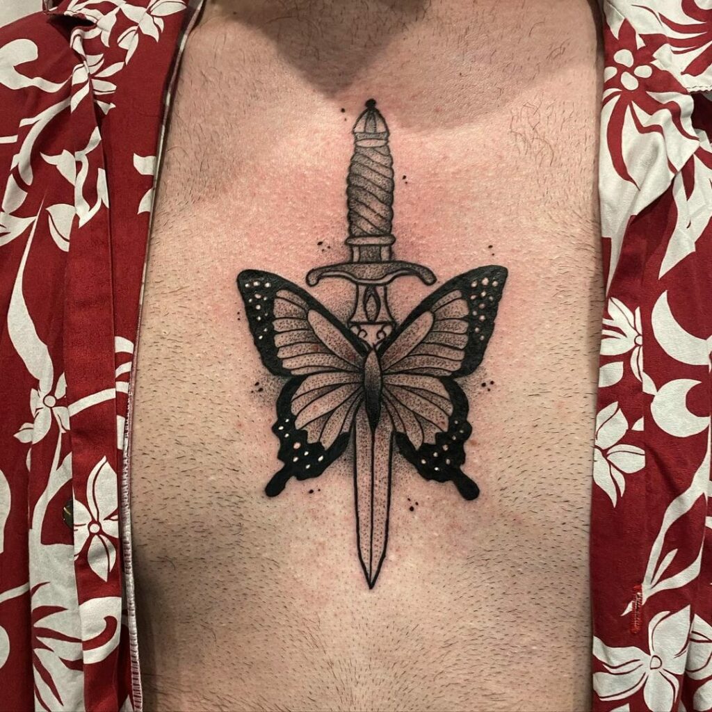 Butterfly Tattoo With Dagger