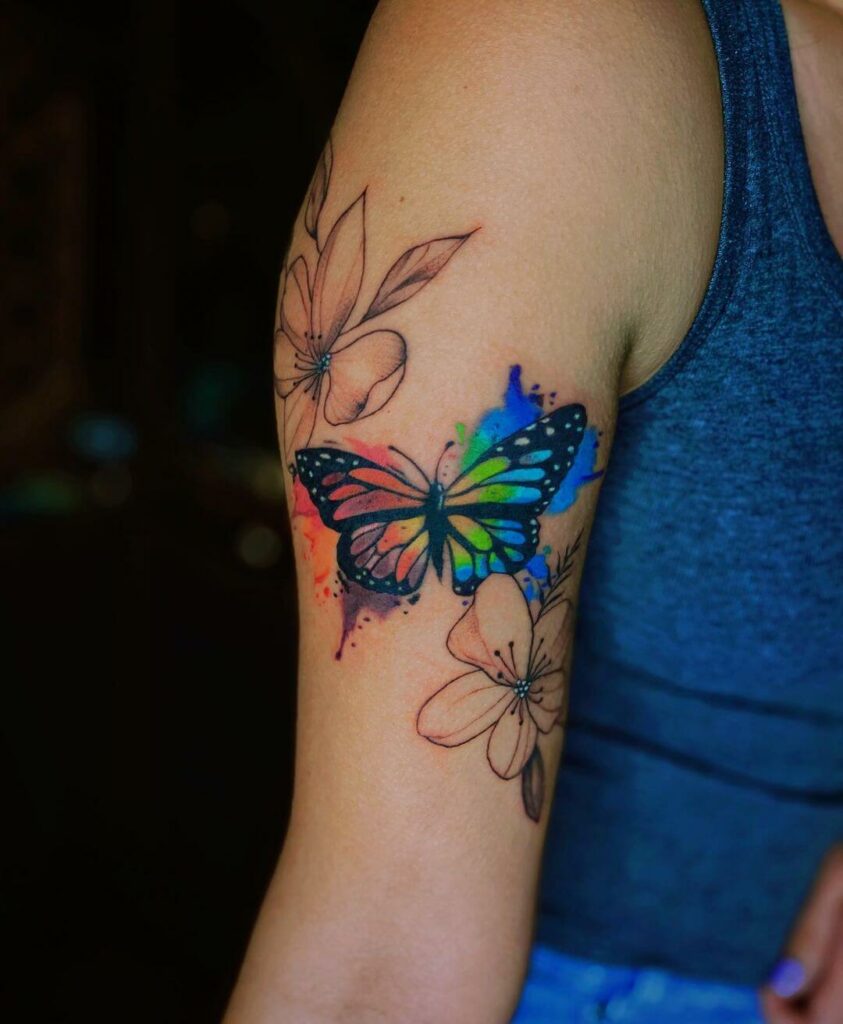 Butterfly Watercolor Flower Tattoo