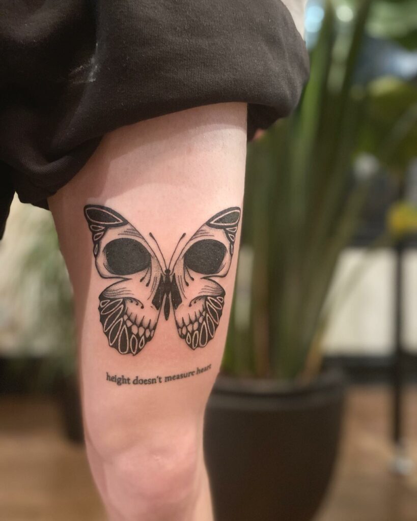 Half fresh half healed shot of this skull butterfly I finished this week   rtattoo