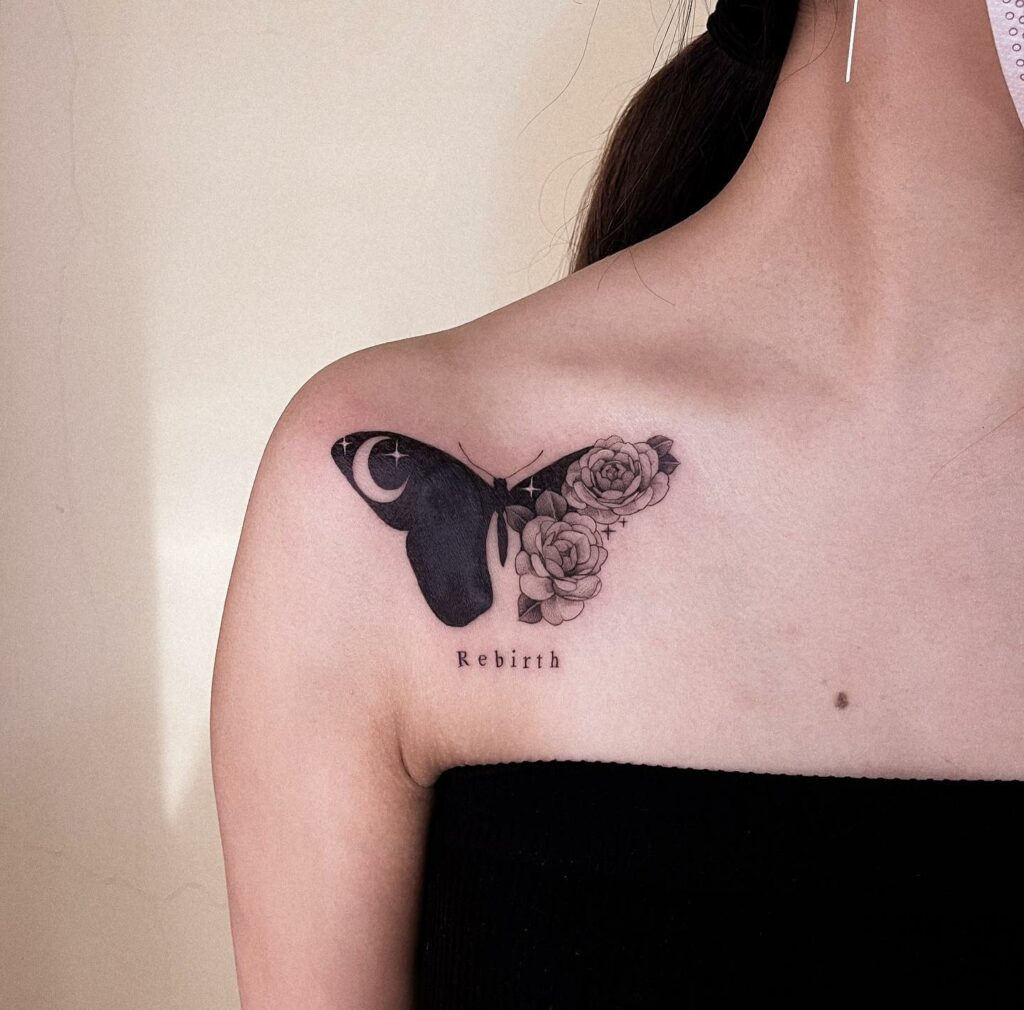 Butterfly and Rose Cover Up Tattoo by David Mushaney TattooNOW