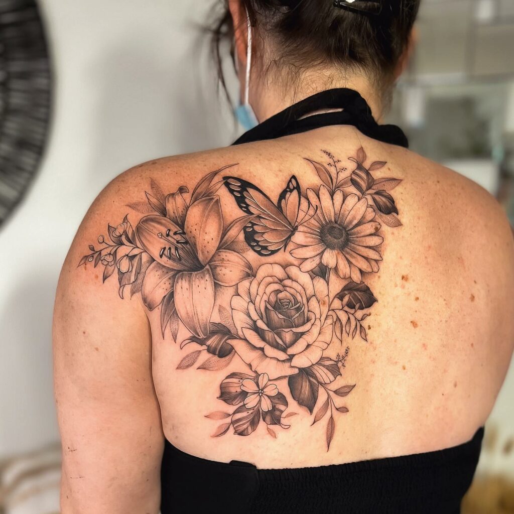 Butterfly and Flowers Tattoo