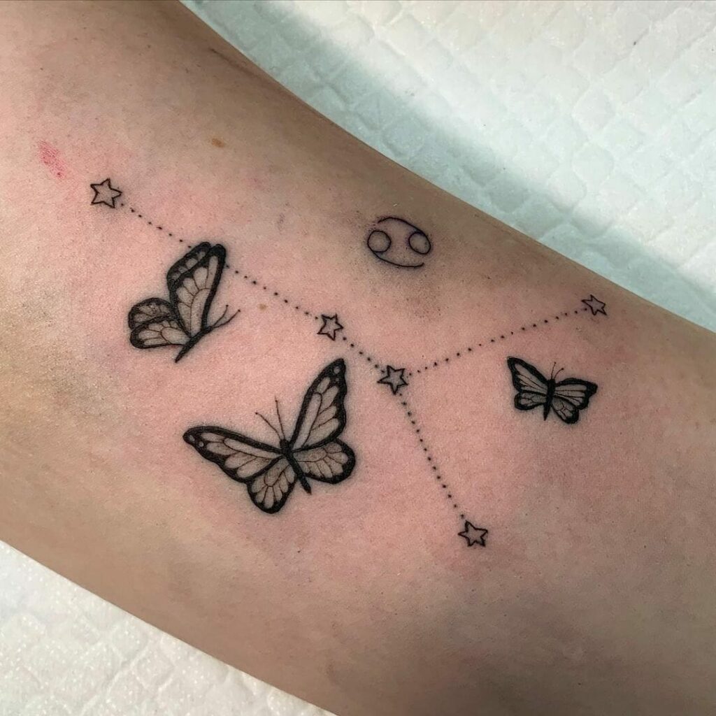 Cancer Constellation Tattoo With Butterfly Motifs