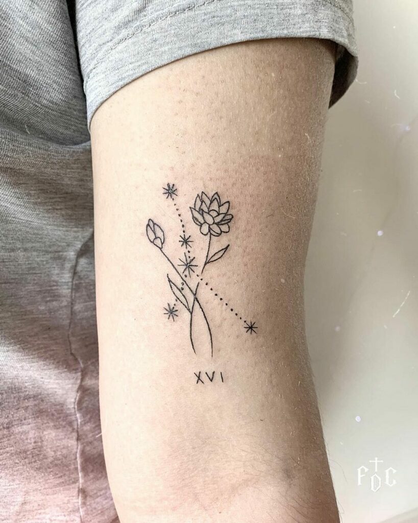 Cancer Constellation With Flower Tattoo