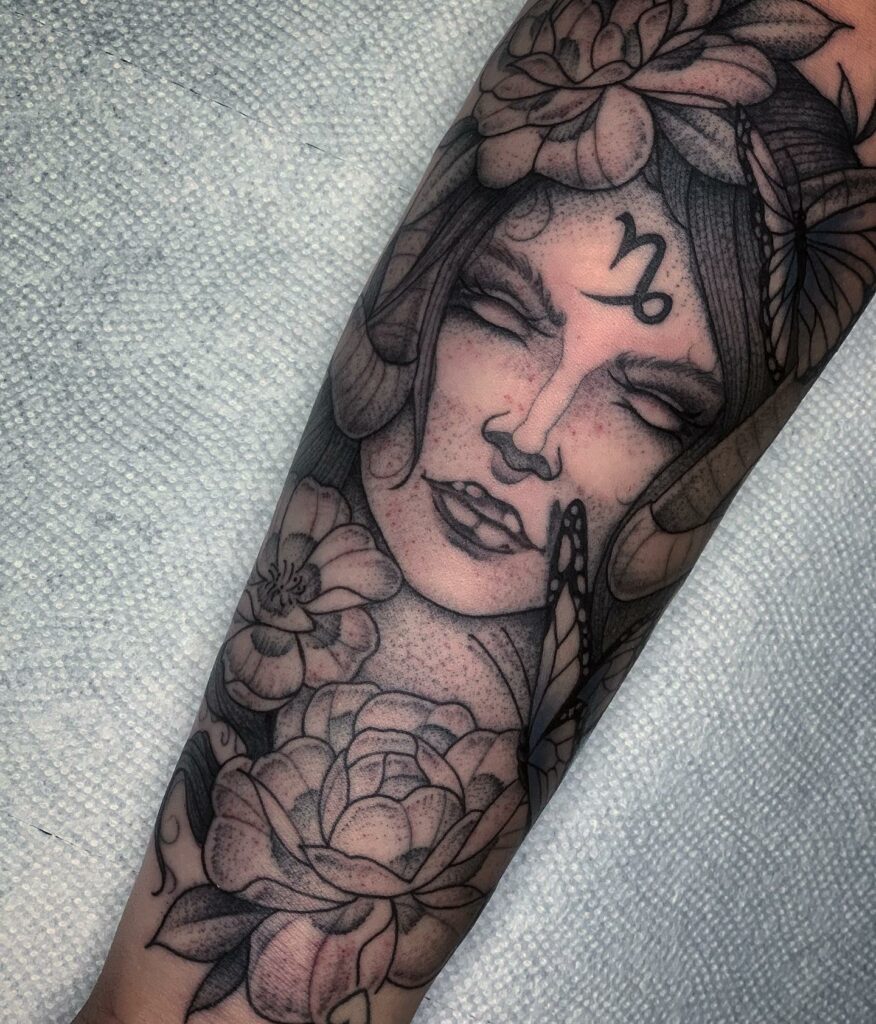 Capricorn Goddess Tattoo On Forearm