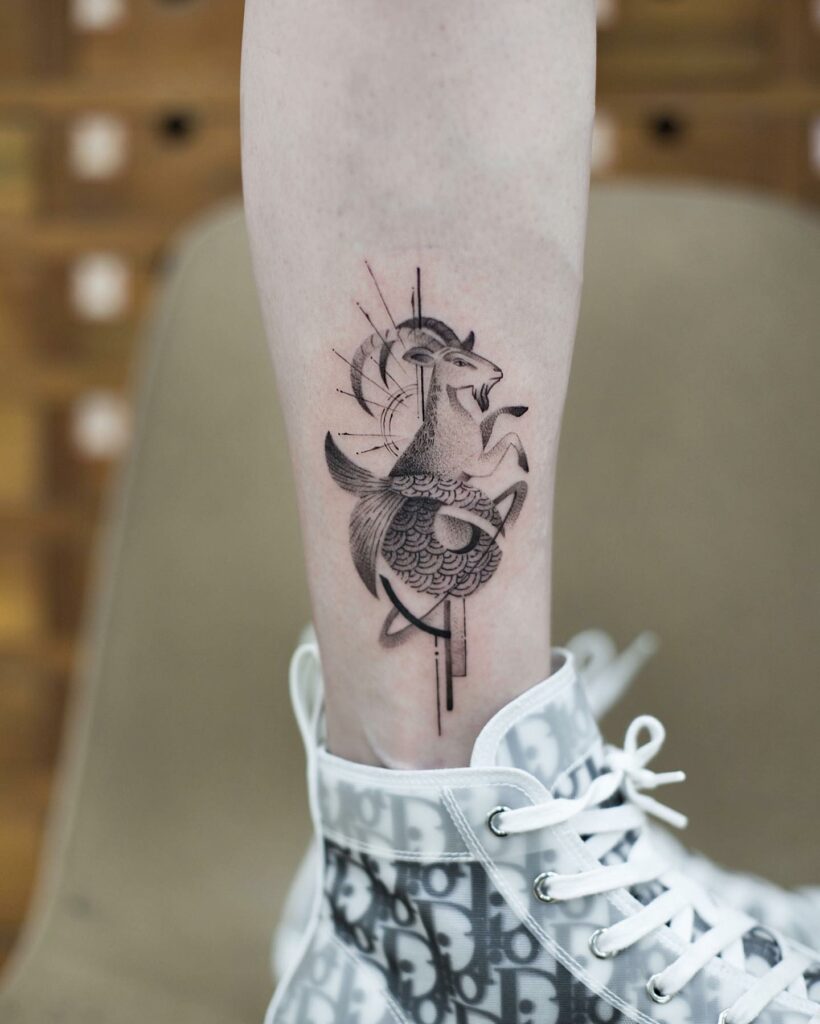 Capricorn Goddess Tattoo On Leg
