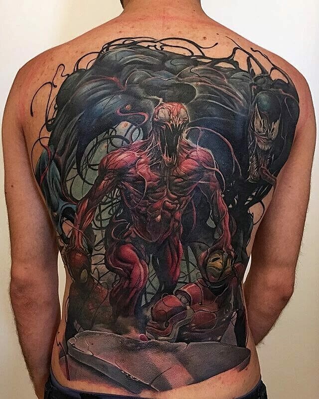 Carnage Themed Back Tattoo