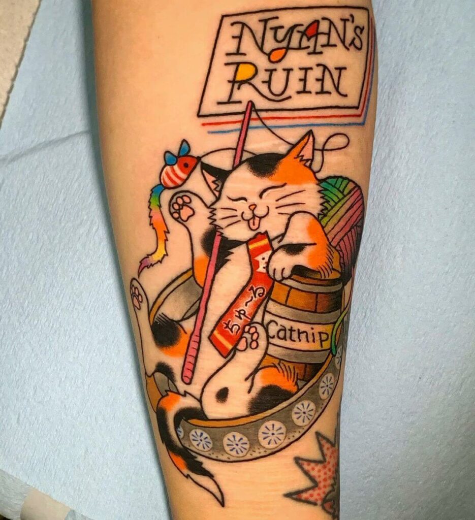 Catnip Calico Cat Tattoo