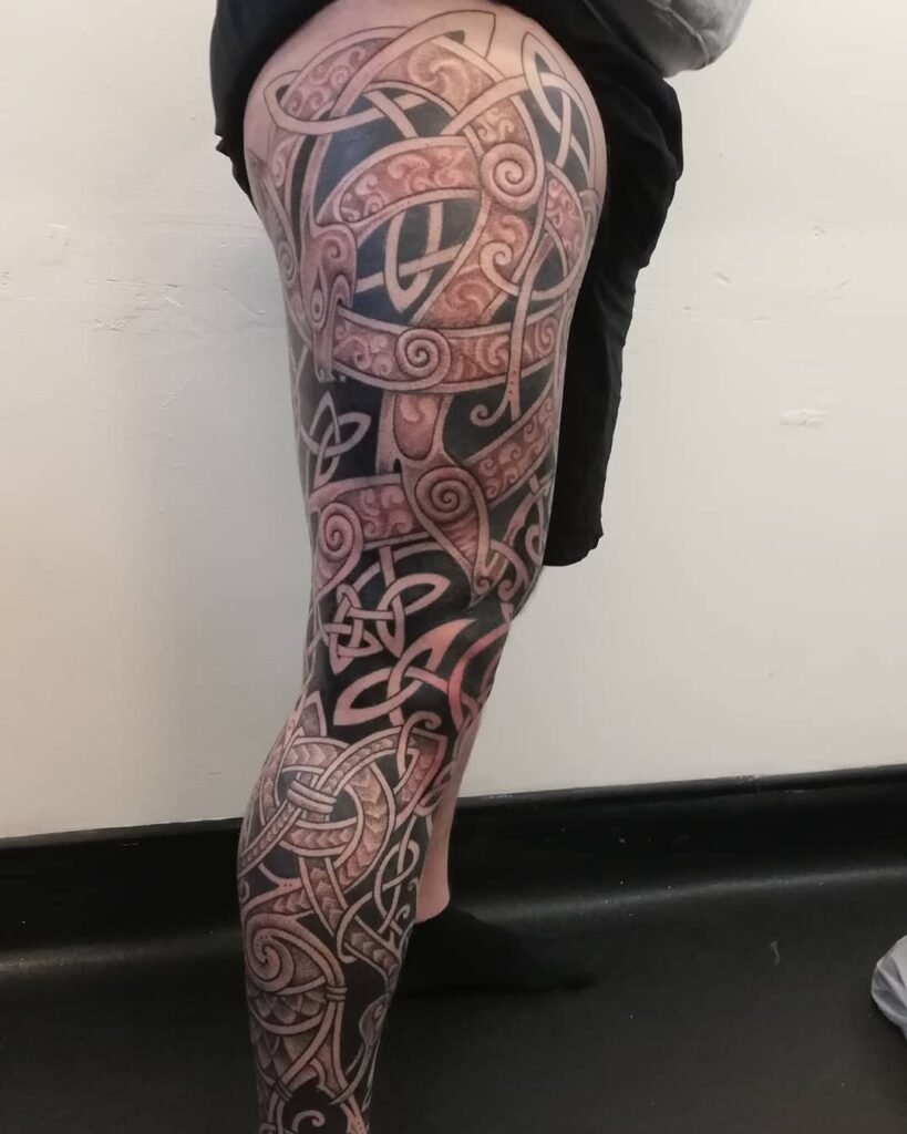 Celtic Lower Leg Sleeve Tattoos  LuckyFish Art