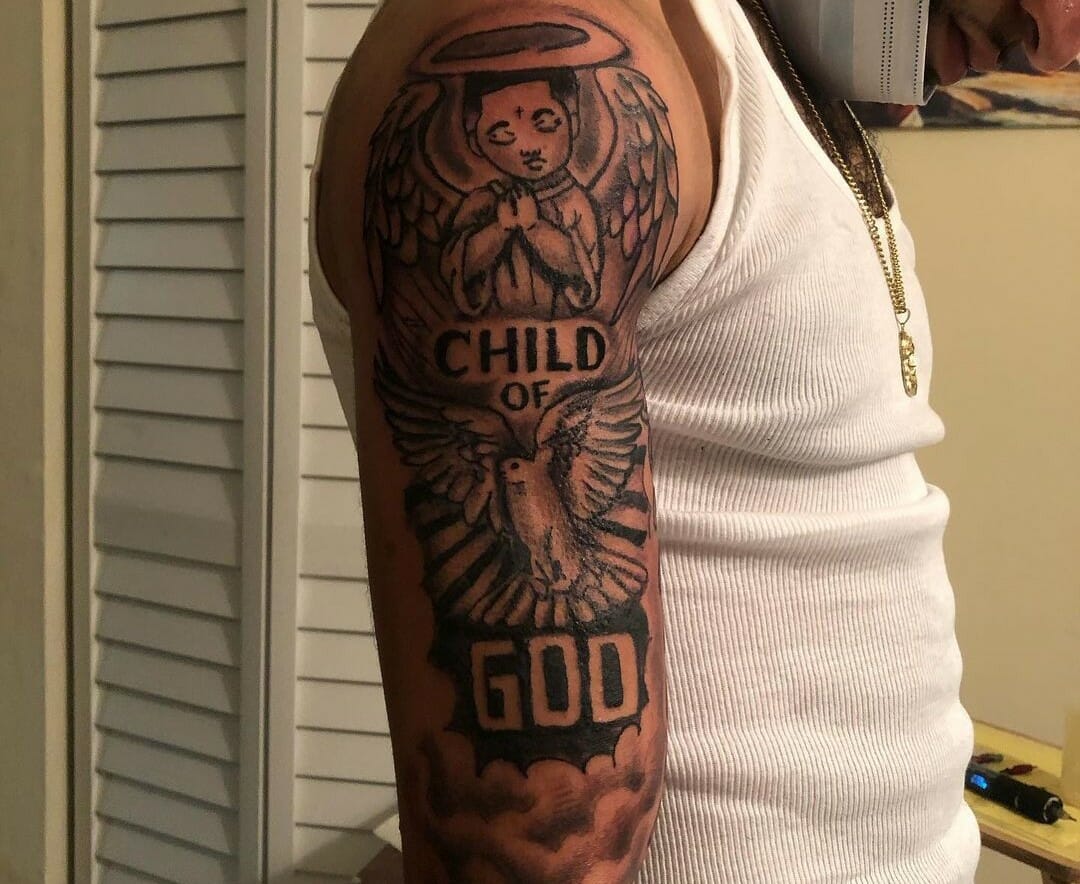 Gods children lettering tattoo on the tricep