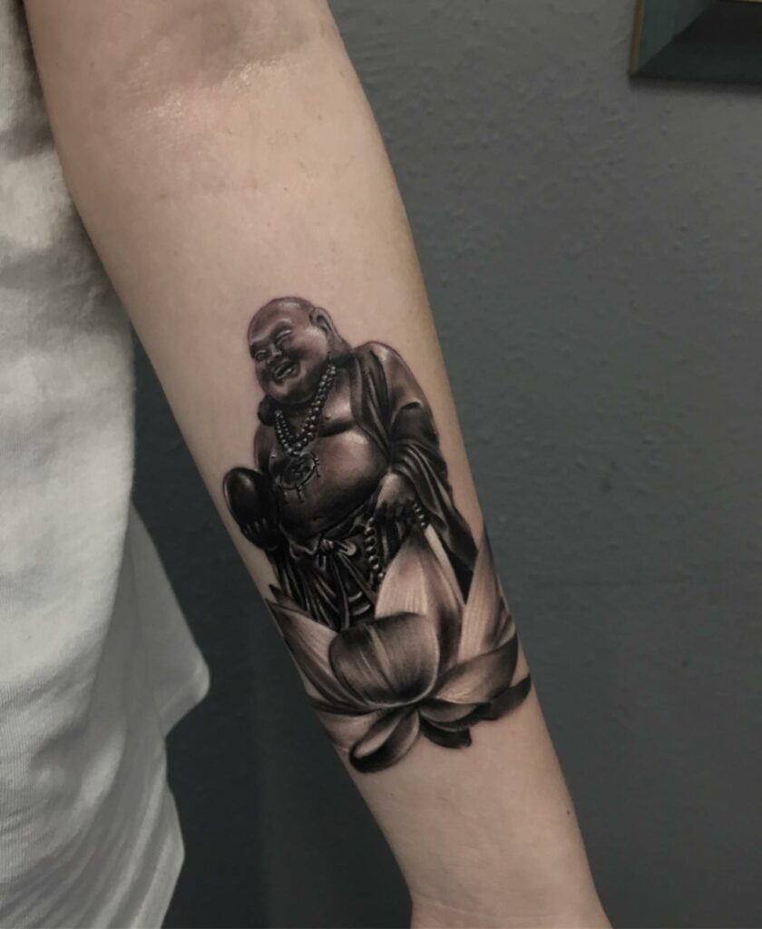 Chinese Laughing Buddha Luck Tattoo