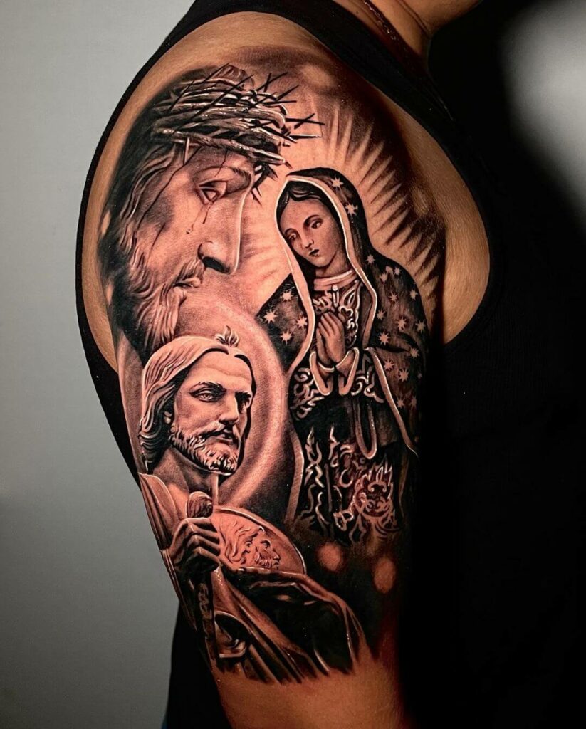 Amazing Jesus & Virgin Mary sacred heart chest tattoo by Juan Sanchez  @juansancheztattoo ! @inkedmag @worldofartists @gq @ink | Instagram