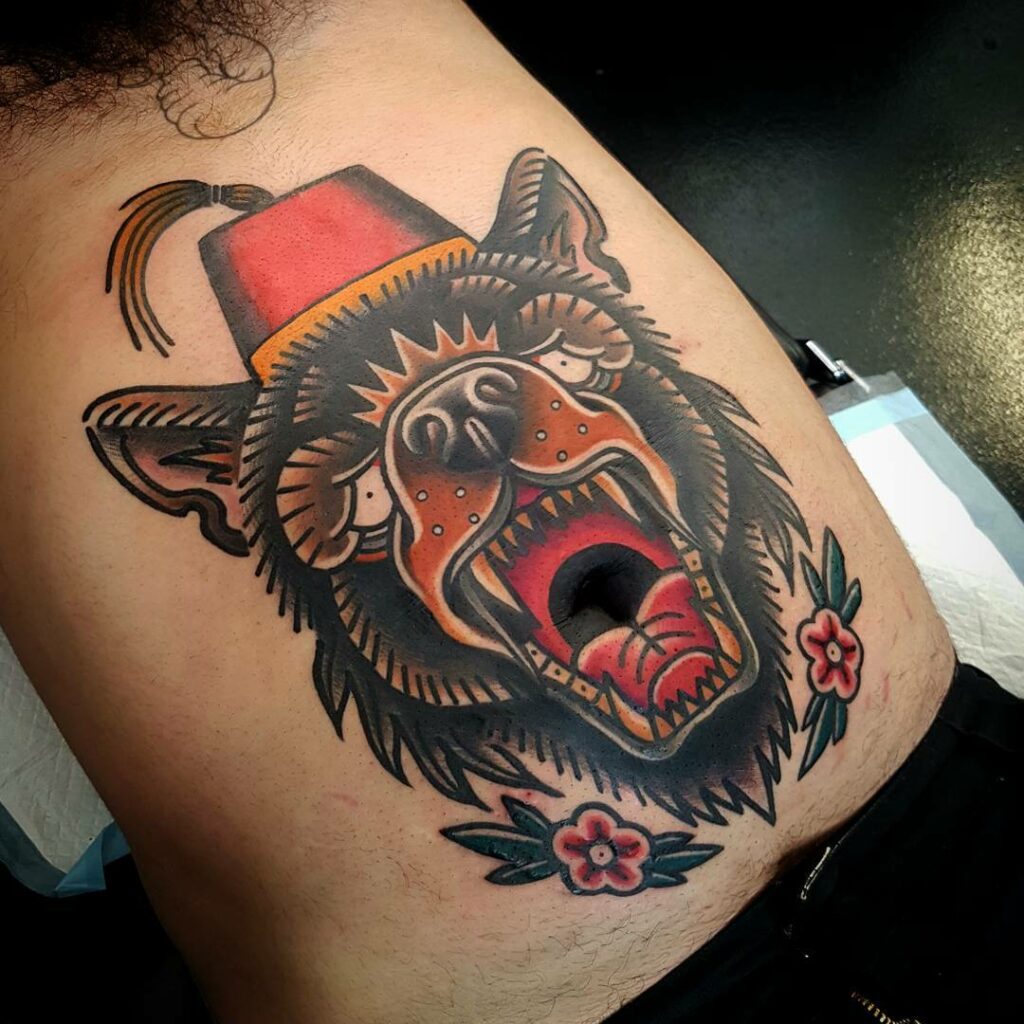 Circus Bear Head Traditional Tattoo