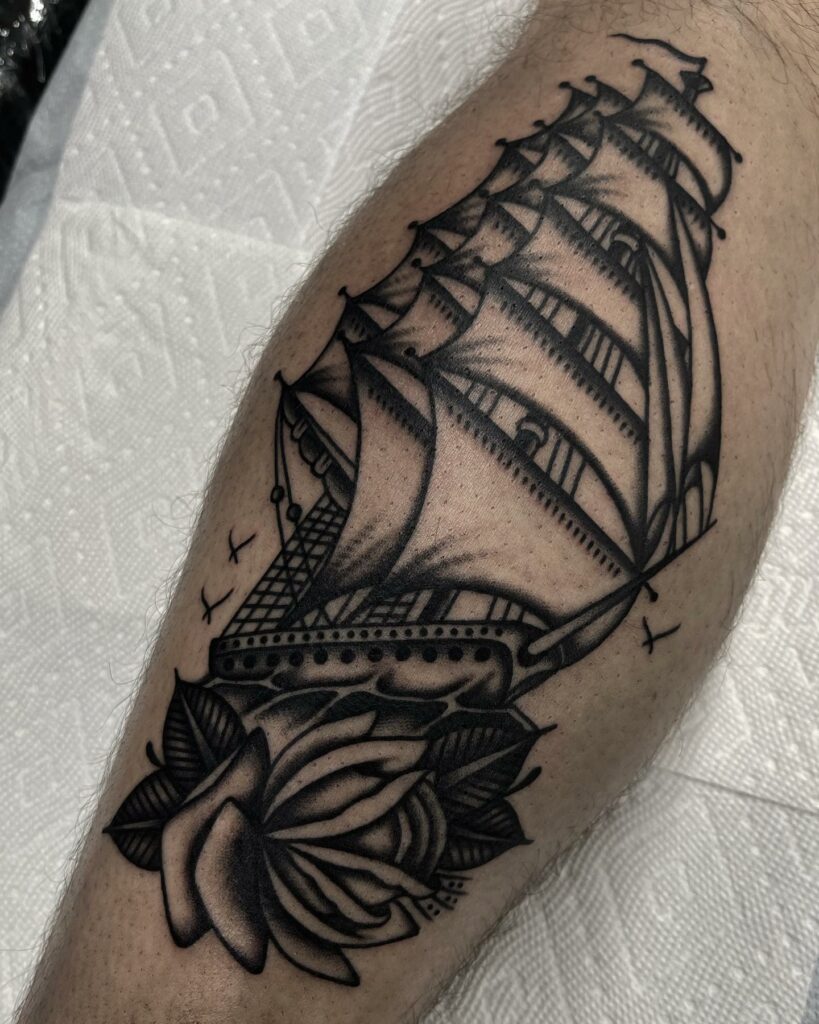 Classic Americana Tattoo Sleeve With Ship Design
