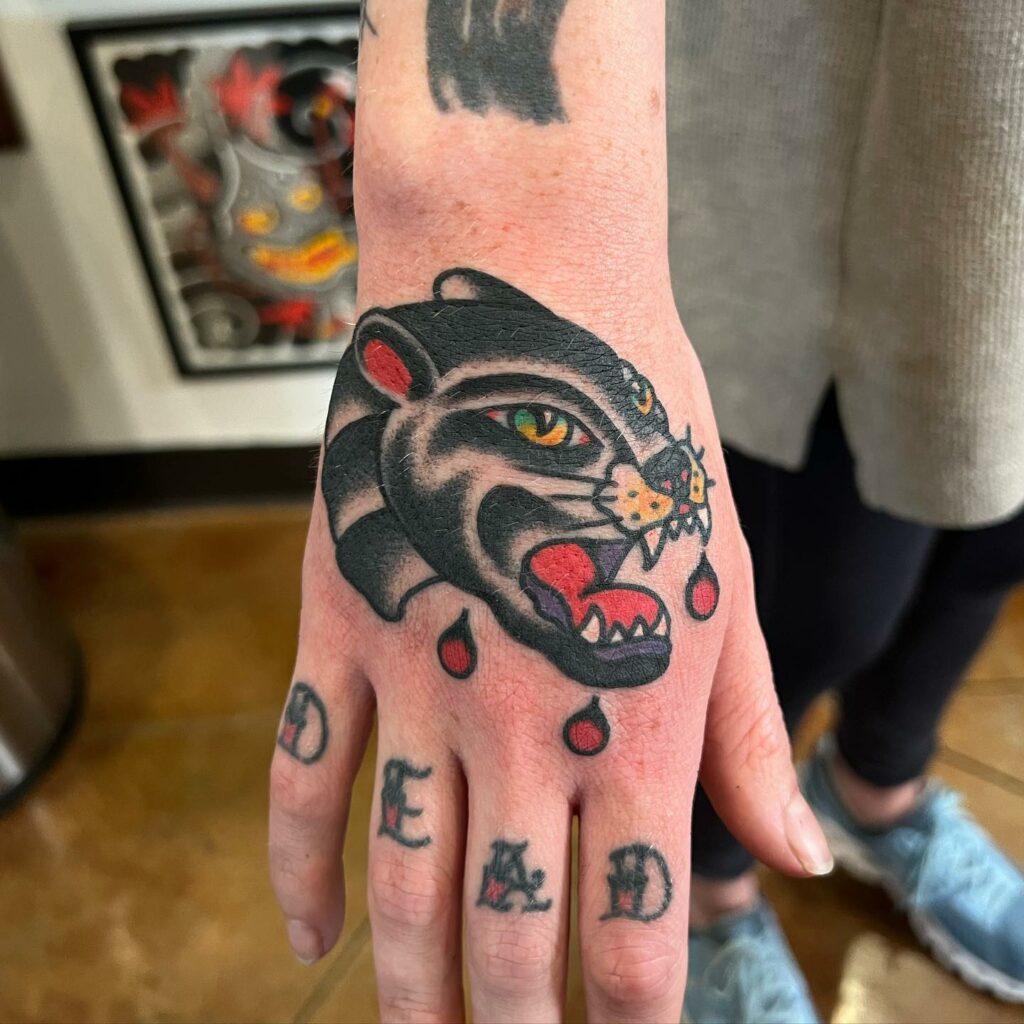 Black Panther Head Tattoo On Left Hand