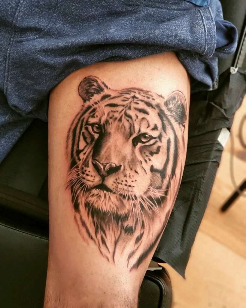 Classic Tiger Thigh Tattoo