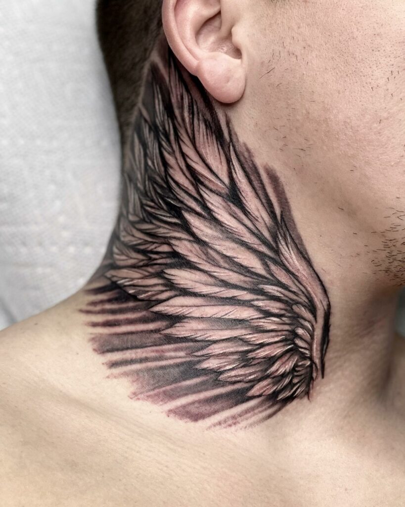 Discover More Than 71 Wings Neck Tattoo Super Hot In Coedo Com Vn   Classy Neck Tattoo Wing On Men For Cover Up 819x1024 