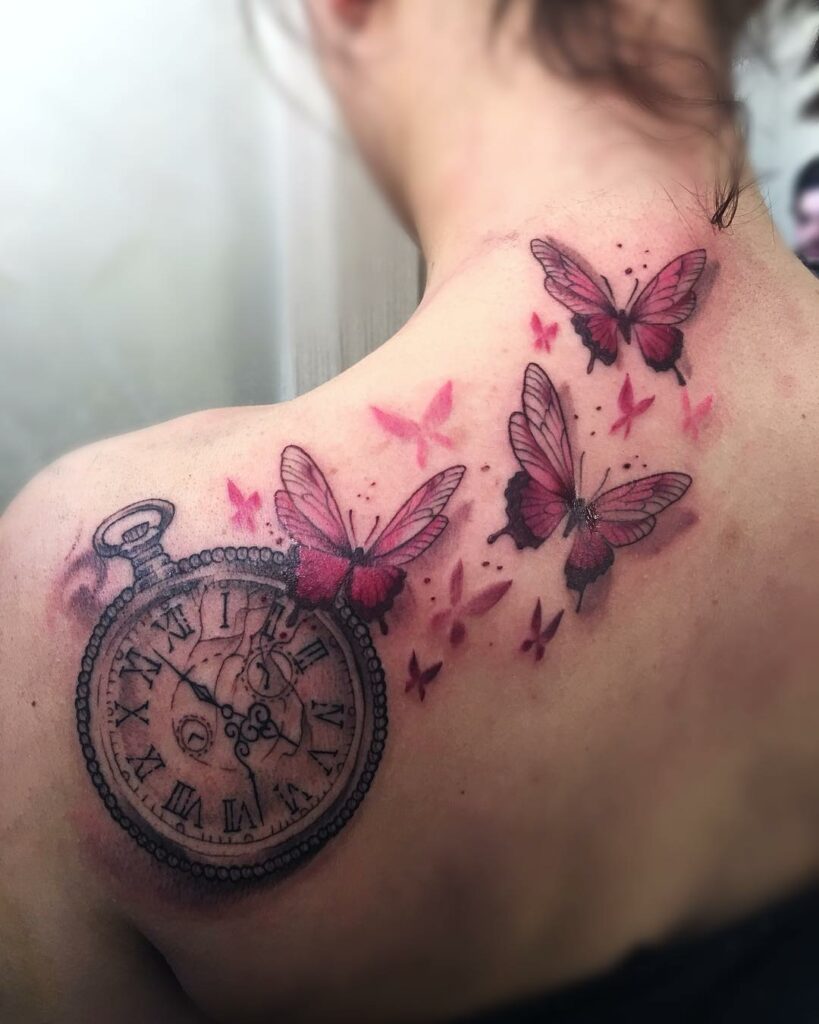 Clock With Butterfly Tattoo