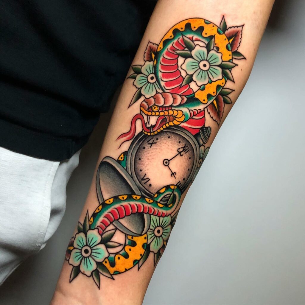 Clock With Snake Tattoo