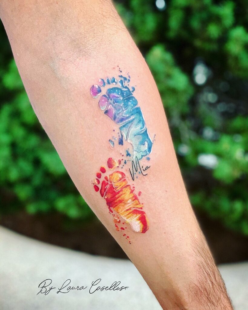 Colorful Baby Footprints Tattoo Ideas