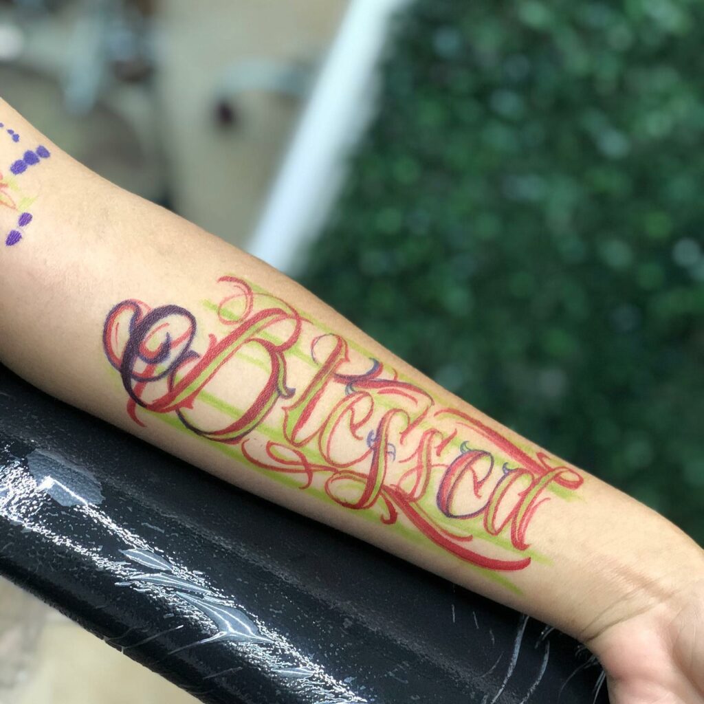 Colorful Blessed Tattoo