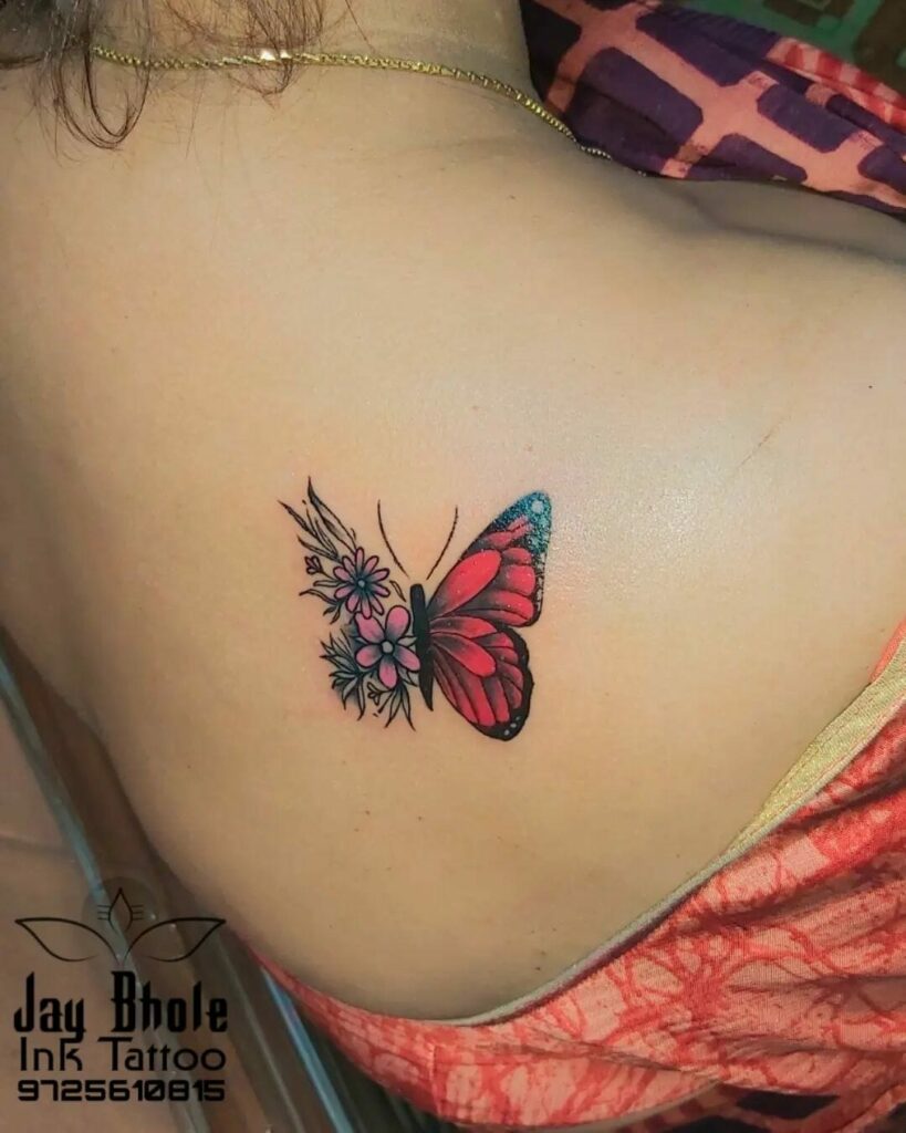 Colorful Floral Winged Butterfly Tattoos