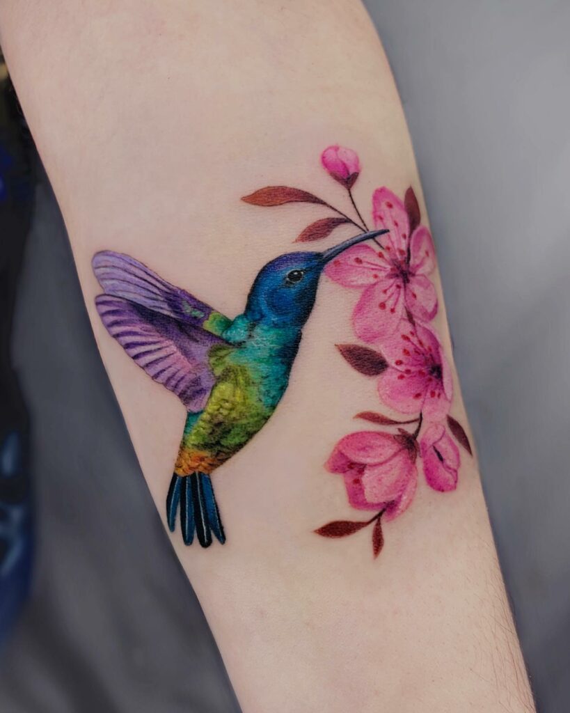 Colorful Humminbird Tattoo