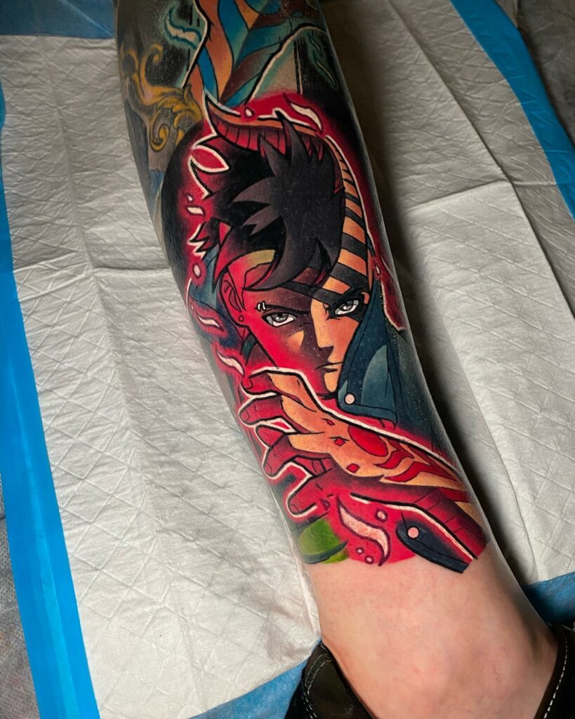 Colorful Kawaki Karma Seal Tattoo