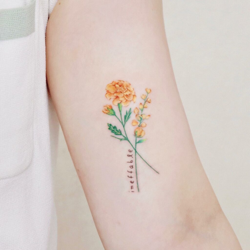 Colorful Marigold Tattoo Designs For People Born In October