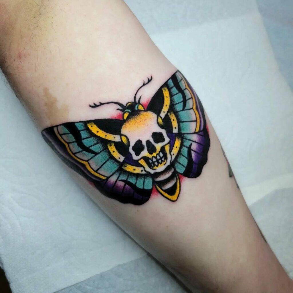 Colourful School Death Moth Tattoos