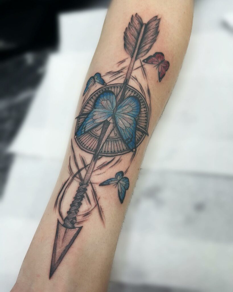 Compass Tattoo With A Butterfly