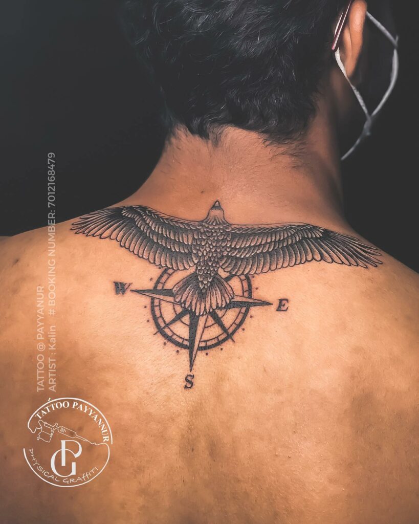 Compass Tattoos For Men With Bird On The Neck